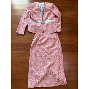 Serafina Women's 2 Pc. Skirt Suit Size 10 Pink Shimmer Business Formal Rhineston